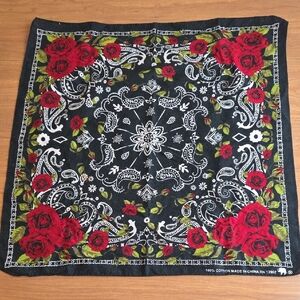 Black Bandana Scarf with Red Rose Print